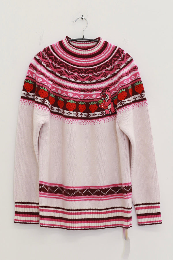 NAN KNITS Disney Strawberry Bear jacquard pullover NAN-N25AWDSY01PIN-PIN colorblock